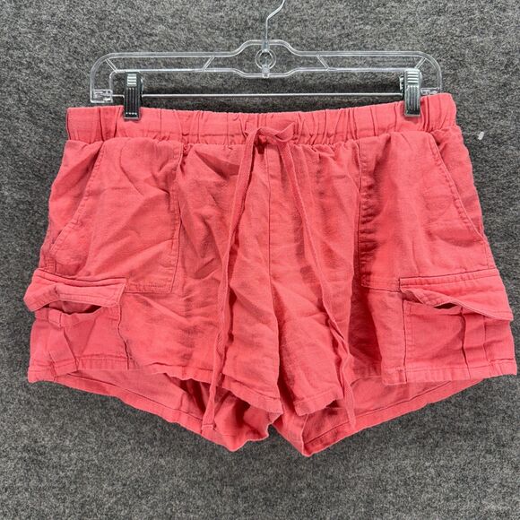 Love Tree Cargo Shorts Women L Large Pink Mid Rise Drawstring Linen Pockets - Picture 1 of 8
